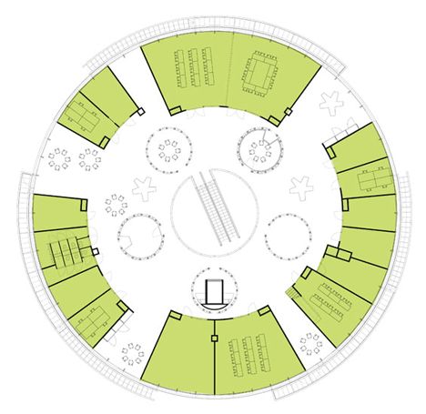 University building by BDG Architects with a circular plan Circular Classroom Architecture, Circular Plan, Classroom Architecture, Parking Plan, University Building, Exhibition Plan, Form Architecture, Architecture Drawing Presentation, Circular Buildings