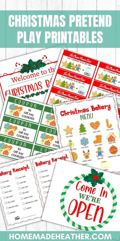 These free Christmas Pretend Play Printables are perfect for play time with the kids! Print each of these designs for hours of creative fun. Christmas Pretend Play, Dramatic Play Printables Free, Bakery Pretend Play, Pretend Play Printables, Play Printables, Dramatic Play Printables, Preschool Christmas Activities, Christmas Bakery, Baking Theme