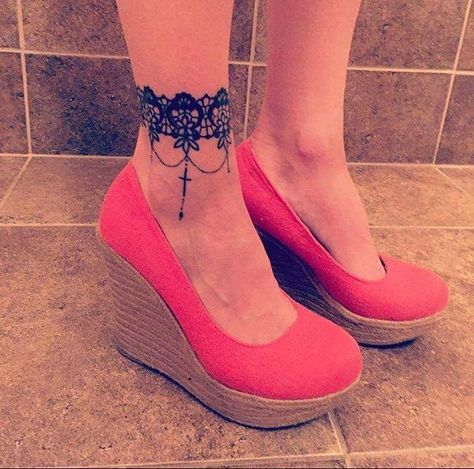 #lacetattoo #lace #vintagetattoo #highheelstattoo #highheels #fancy #tattoo #jeweltattoo Tattoos For Women Mandala, Ankle Tattoos For Women Mandala, Fancy Tattoo, Lace Tattoo Design, Ankle Tattoo Designs, Ankle Tattoos For Women, Ankle Tattoos, Anklet Tattoos, Foot Tattoos For Women