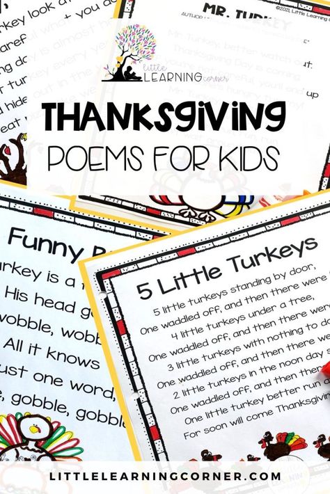 Short Thanksgiving Poems for Kids - Little Learning Corner Scarecrow Poems Preschool, Thanksgiving Poems For Kids, Thanksgiving Story For Kids, Five Little Turkeys, Thankful Poems, Thanksgiving Songs For Kids, Thankful Songs, Turkey Poem, Thanksgiving Devotions