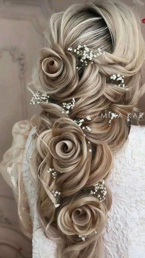 Bun Hairstyles Long Hair, Braided Rose Hairstyle, Rose Hairstyle, Bridal Hair Ideas, Beautiful Wedding Hairstyles, Rose Braid, Beautiful Wedding Hair, Saree Hairstyles, Wedding Rose