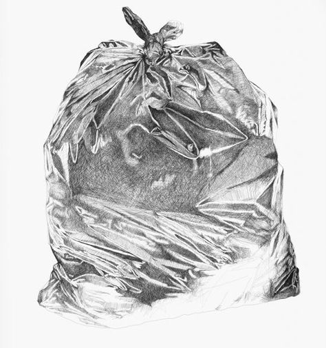 Trash Bag Drawing, Observational Drawing, Drawing Bag, Object Drawing, White Drawing, Still Life Drawing, Trash Bag, Black And White Drawing, Realistic Art