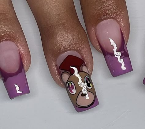 Cartoon Nail Ideas, Bedazzled Nails, Nail Makeover, Slipping Through My Fingers, Nail Vibes, Long Acrylic Nail, Cartoon Nails, Vday Nails, Graduation Nails