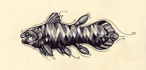 Coelacanth Tattoo Design by Tsairi on DeviantArt Coelacanth Tattoo, Uncommon Animals, Crypto Zoology, Marine Tattoo, Becoming A Tattoo Artist, Currency Design, Fishing Art, Nice Pic, Art Things