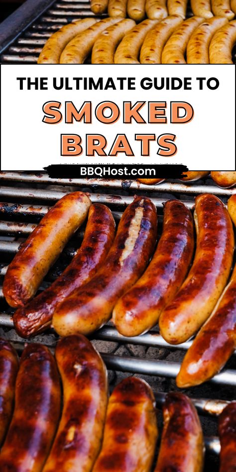 Say goodbye to dry, bland brats! Discover the secrets to smoked brats that'll leave you craving more! Master your smoking skills with our mouth-watering recipes and unlock the juiciest brats of your culinary journey! Brat Hot Tub Recipe, Smoked Brats Electric Smoker, Brats On Smoker, Smoked Bratwurst Recipes, Smoked Beer Brats, Smoked Brats Pellet Grill, Bbq Bratwurst, Beer Bratwurst Recipes, How To Grill Sausage