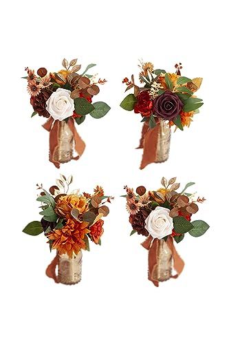 Tall Fall Centerpieces Wedding, Fall Themed Wedding Decor, Western Wedding Table Decor, Small Floral Centerpieces, Diy Wedding Table Centerpieces, Burnt Orange Weddings Decorations, Burnt Orange Wedding Flowers, Orange Floral Arrangements, Terracotta Fall Wedding