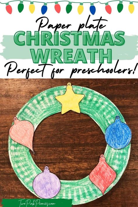 Image with text that says Paper Plate Christmas Wreath Craft Perfect for Preschoolers and an image of the wreath below it Paper Plate Christmas Wreath, Craft For Preschoolers, Christmas Wreath Craft, Diy Preschool, Christmas Paper Plates, Preschool Christmas Crafts, Christmas Bible, Toddler Arts And Crafts, Easy Christmas Wreaths