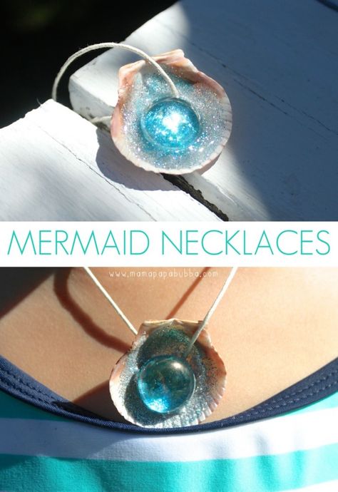 Mermaid Necklaces | These would be a fab easy favor to make for a mermaid party, i reckon Tea Party Crafts, Shell Ideas, Mermaid Cupcakes, Dengeki Daisy, Mermaid Crafts, Mermaid Diy, Mermaid Parties, Samurai Tattoo, Necklace Tutorial