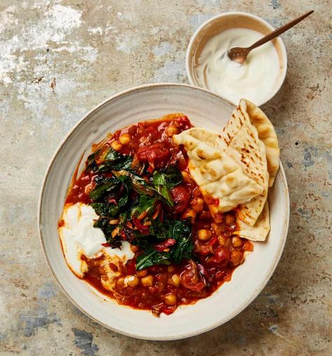 Meera Sodha’s vegan recipe for rose harissa chickpea stew with burnt chard | The new vegan | Food | The Guardian Writing Recipes, Meera Sodha, Rose Harissa, Rainbow Chard, Chickpea Stew, Cook Books, Vegetable Stew, Vegetable Puree, Vegan Recipe