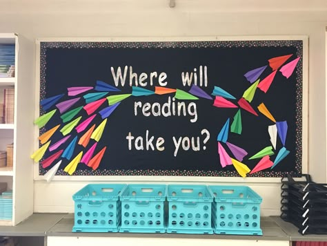 Prek Reading Bulletin Boards, Reading Group Bulletin Board Ideas, Reading Week Bulletin Board Ideas, Reading Intervention Bulletin Boards Ideas, Bulletin Boards For Reading Classroom, First Grade Reading Bulletin Boards, Board Book Display, Bulletin Board Ideas For Reading Teacher, Reading Mural Ideas