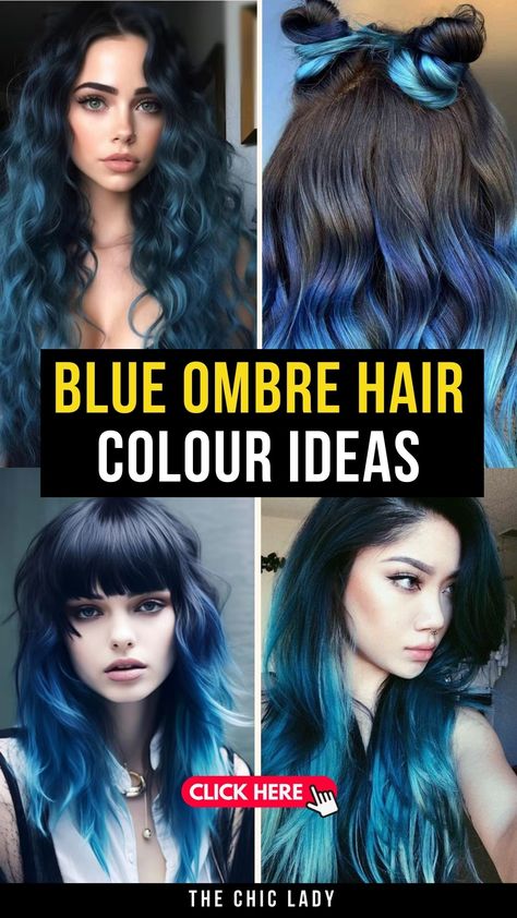 Blue Ombre Hair in 2024: Is This Vibrant Look Still Trending? Blue And Purple Ombre Hair, Blue Hair Balayage, Ombre Blue Hair, Blue Hair Ombre, Blue Hair Highlights, Black Hair Ombre, Long Hair Highlights, Purple Ombre Hair, Gradient Hair