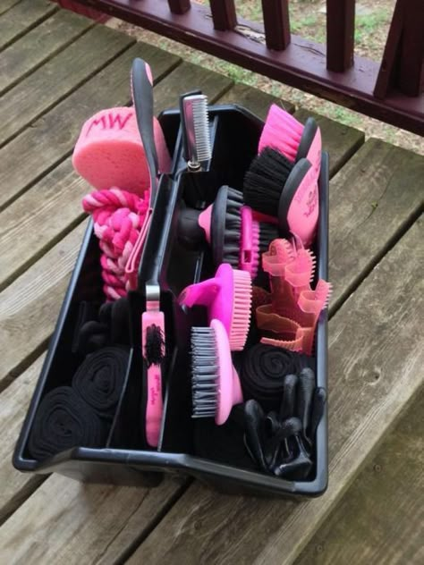 Horse Grooming Supplies, Horse Tack Rooms, English Horse Tack, Horse Brushes, Pink Horse, Horse Equipment, Horse Gear, Horse Tips, Horse Grooming