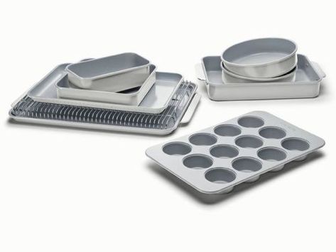 Meet Caraway x Google | Caraway Caraway Cookware, Kitchen Budget, Cookware Set Best, Bakeware Organization, Ceramic Bakeware Set, Bakeware Storage, Slingback Kitten Heels, House Appliances, Bakeware Accessories