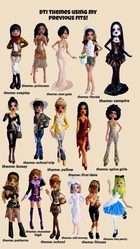 these outfits all belong to me! visit my "my dti fits" board for a better look on these fits Cake Designs For Kids, Brown Hair Roblox, Fancy Dress Code, Cute Ferrets, Set Dressing, Eid Outfit, Goddess Costume, Aesthetic Roblox Royale High Outfits, Baddie Outfits Ideas