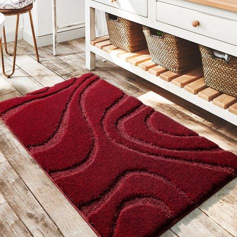 PRICES MAY VARY. High-quality Bathroom Rugs: The bath rug is made of Plush Microfiber with great texture, which is soft, solid. The warm and soft thick microfiber runner rug can effectively soothe your feet. Classic Bath Rug: The classic modern geometry pattern gives this non-slip bath mat a minimalist feel that will beautifully decorate the space of your home, add natural vibrancy to your room. Widely Used Bathroom Rug: This bathroom mat can be placed in the bathroom bedroom hallway living room Long Bathroom Rug, Burnt Orange Bathroom, Velvet Knitting, Long Bathroom Rugs, Long Bathroom, Bath Mat Runner, Large Bathroom Rugs, Suite Decor, Red Bath Mat