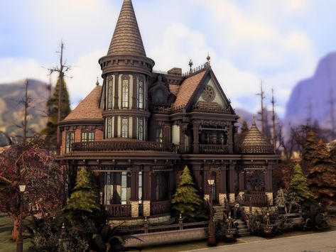 Sims Vampire House, Vampire Manor, Sims 4 Victorian House, Goth Mansion, Sims 4 Lots, Sims 4 Vampire, Gothic Victorian House, Gothic Manor, Vampire House