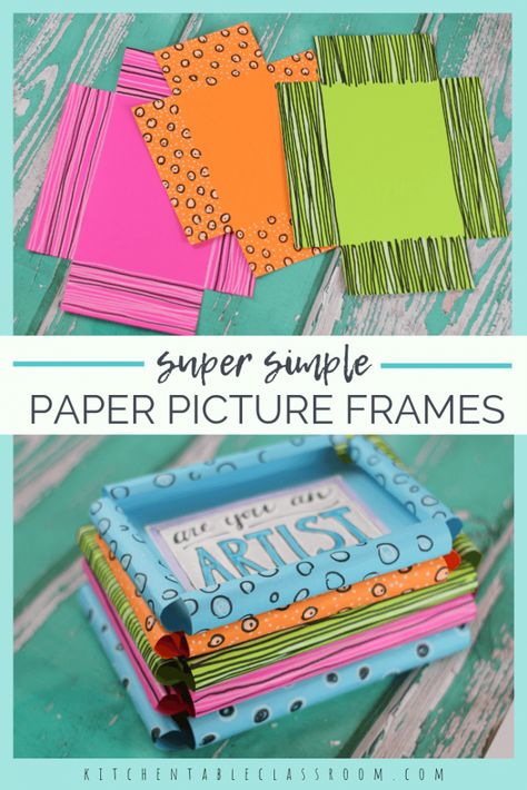 This DIY picture frame template makes the easiest paper picture frame ever- and so cute. Grab the paper and markers for this easy picture frame craft! Paper Photo Frame Diy, Diy Picture Frames Crafts, Picture Frame Projects, Picture Frame Template, Paper Picture Frames, Diy Picture Frame, Photo Frame Crafts, Paper Picture, Diy Paper Flowers