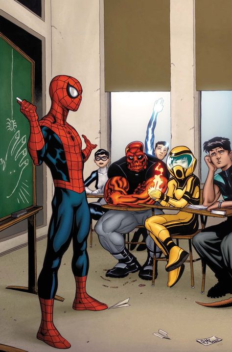 Spider-Man teaching the Avenger's Academy. Avengers Academy, Spider Men, Frank Miller, Comic Characters, Marvel Vs Dc, Marvel Comics Art, Marvel Stuff, Teacher Svg, Iron Fist