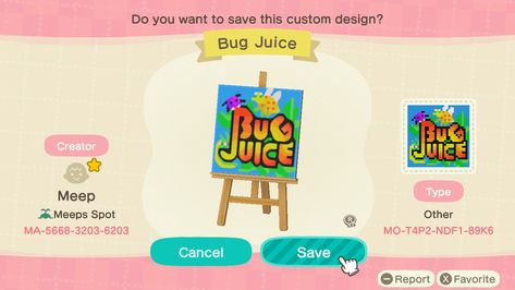 Animal Crossing Design, Bug Juice, Animal Crossing, Pet Toys, Custom Design, The Creator, Coding, Animals, Design