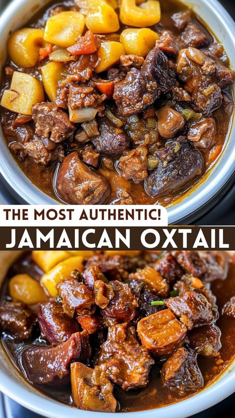 Get ready to savor a true Jamaican classic with this authentic oxtail recipe! Tender oxtails simmered in a rich, flavorful sauce with fresh herbs, spices, and a hint of sweetness make every bite irresistible. Perfect for family gatherings or cozy dinners, you’ll want to save this recipe for your next special occasion! Oxtail Seasoning Recipe, Braised Oxtail Recipes, Ox Tail Recipe, Jamaican Oxtail Recipes, Browning Sauce, Oxtail Stew Recipe, Oxtail Recipe, Jamaican Oxtail, Braised Oxtail