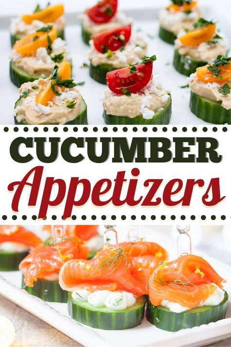 These cucumber appetizers are light, refreshing, and delicious! Make cucumber bites, mini-sandwiches, and cucumber bruschetta for your next party, and your guests will thank you. Cucumber Canapes Ideas, Stuffed Cucumbers Appetizers, Cucumber Finger Food, Cucumber Hors D’oeuvres, Cucumber Sliders, Cucumber Bruschetta, Appetizers Cucumber, Event Appetizers, Cucumber Bites Appetizers