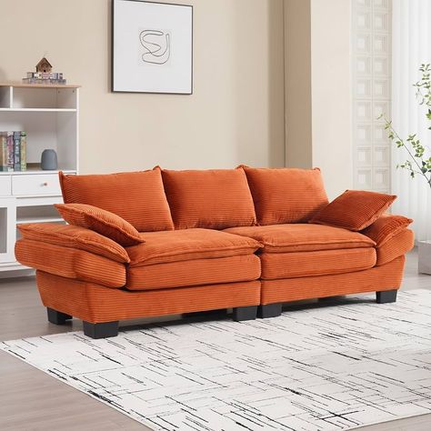 Amazon.com: Tmsan 88.6" Oversized Corduroy Loveseat Sofa, Large Deep Seat Cloud Couch Sectional, Modern Luxury Love Seat 2 Seater Modular Lounge Sofa for Living Room Apartment Office (Orange) : Home & Kitchen Cloud Couch Sectional, Bedroom Small Space, Small Sectional Couch, Oversized Loveseat, Cloud Couch, Pillows For Living Room, Small Sectional, Modular Lounge, Living Room Apartment