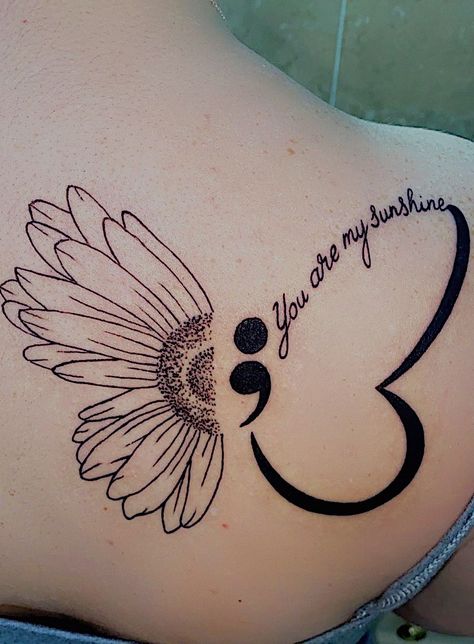 Mother Daughter Tattoos Medium Size, Strength Drawing Inspiration, Butterfly Quote Tattoos For Women, Watercolor Butterfly Semicolon Tattoo, Sunflower With Semicolon Tattoo, Semicolon Tattoos For Women, Cute Small Fine Line Tattoos, Wrist Tattoos For Women Semicolon, Meaningful Tattoos For Lost Loved Ones Butterfly