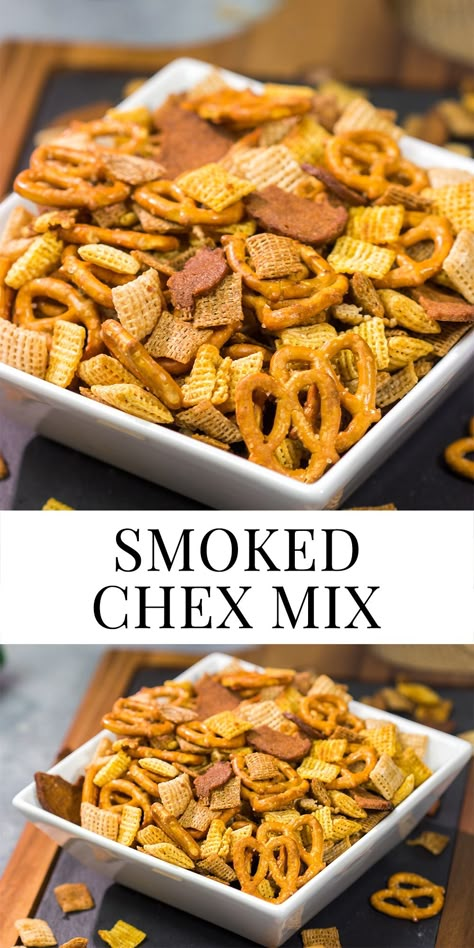 Smoked Chex Mix | Spicedblog Smoked Chex Mix Recipes Original, Smoked Snack Mix Recipes, Chez Mix Recipes, Grill Smoker Recipes, Easy Snacks Recipes, Homemade Chex Mix, Black Stone Grill, Chex Mix Recipe, Homemade Bbq Sauce Recipe