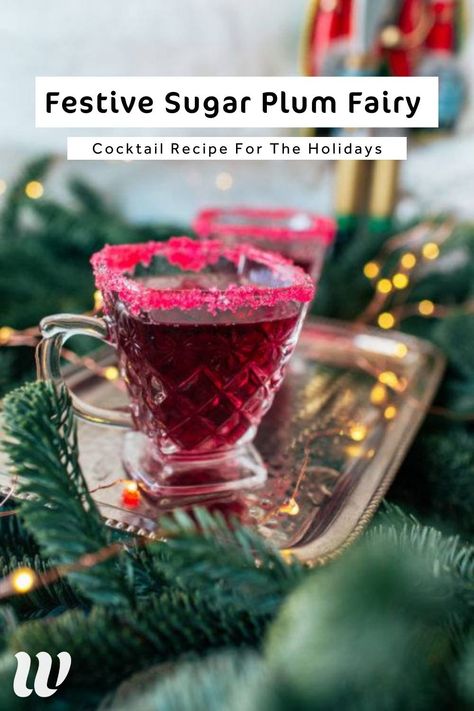 My Sugar Plum Fairy Cocktail is light, fizzy, sweet but feels super festive. Plus, it’s like, really really pretty (just look at that pink color!) Find your everyday magic | Sugar Plum Fairy Cocktail recipe | Whimsy Soul. Christmas Drink Recipe. Plum Gin Cocktail, Plum Gin, Cranberry Simple Syrup, Holiday Party Drinks, Sugar Sticks, Simple Syrup Recipes, Sweet Cocktails, Sugar Plum Fairy, I Love Chocolate