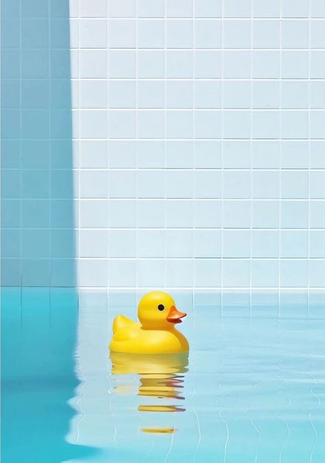 Plastic Duck Aesthetic, Rubber Duck Aesthetic, Rubber Duck Wallpaper, Rubber Duck Tattoo, Animal Animation, Duck In Water, Duck Tattoos, Duck Illustration, Simplistic Wallpaper