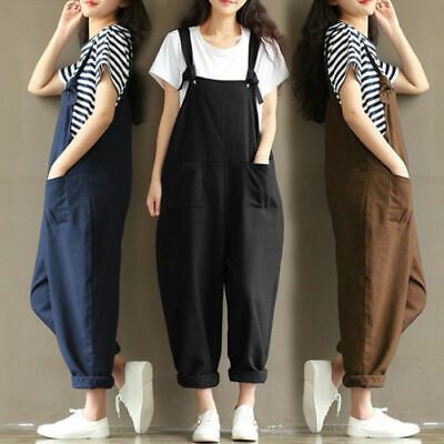 Womens Loose Dungarees Jumpsuit Oversize Baggy Overalls Strappy Fashion Trousers  | eBay Pola Jumpsuit, Loose Linen Pants, Jumpsuit Casual, Solid Jumpsuit, Loose Jumpsuit, Cotton Jumpsuit, Jumpsuit Pattern, Linen Jumpsuit, Casual Jumpsuit