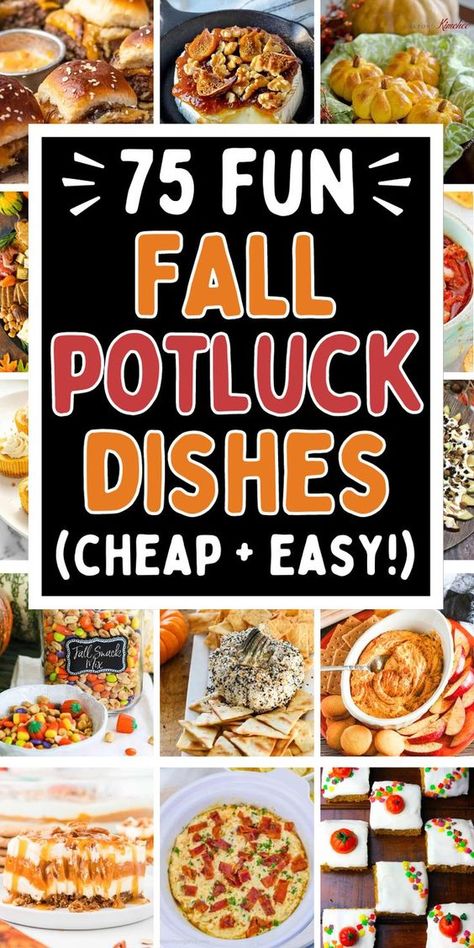 Easy fall potluck ideas! The best fall potluck appetizers, main dishes, desserts, and side dishes for a crowd. Fall foods for potluck, fall crockpot party food, food ideas for fall party, fall recipes potluck, side dish for fall potluck, fall crockpot potluck recipes, potluck desserts fall, fall potluck aesthetic, best fall potluck recipes, what to bring to a fall potluck, fall potluck ideas for work, potluck lunch ideas, church potluck recipes, Thanksgiving potluck dishes, fall finger foods. September Potluck Themes, Carry In Ideas For Work Food, Fall Pot Luck Recipes, Foods For Potluck, Office Potluck Ideas Lunch, Covered Dish Ideas Potlucks, Main Dishes For Potluck, Potluck Themes For Work, Easy Dishes For Potluck Parties