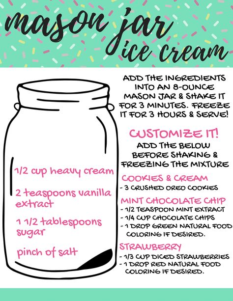 Ice Cream Mason Jars, Mason Jar Ice Cream Recipe, Mason Jar Ice Cream, Jar Ice Cream, Make Your Own Ice Cream, Easy Homemade Ice Cream, Mason Jar Desserts, Easy Ice Cream Recipe, Ice Cream Maker Recipes