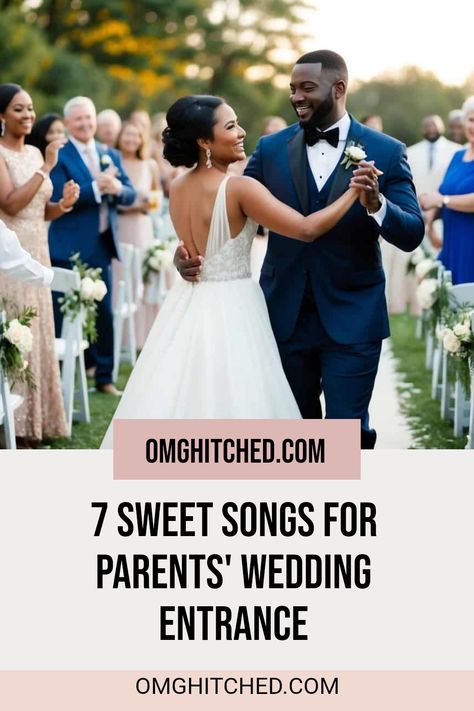 Planning a wedding? Don’t miss these 7 sweet songs perfect for parents' entrance! These heartwarming tunes will surely bring smiles and maybe some happy tears. Imagine a lovely moment as the parents are celebrated with beautiful music like 'Unforgettable' by Nat King Cole. It makes their entrance stand out even more! Add a personal touch to your wedding day with these special songs. Trust me; your friends and family will feel the emotions, creating unforgettable memories! Save this pin for ideas you'll love! Bride And Groom Entrance Songs, Bride Entrance Songs, Processional Wedding Songs, Wedding Entrance Songs, Processional Songs, Sweet Songs, Wedding Processional, Wedding Plaques, Entrance Songs