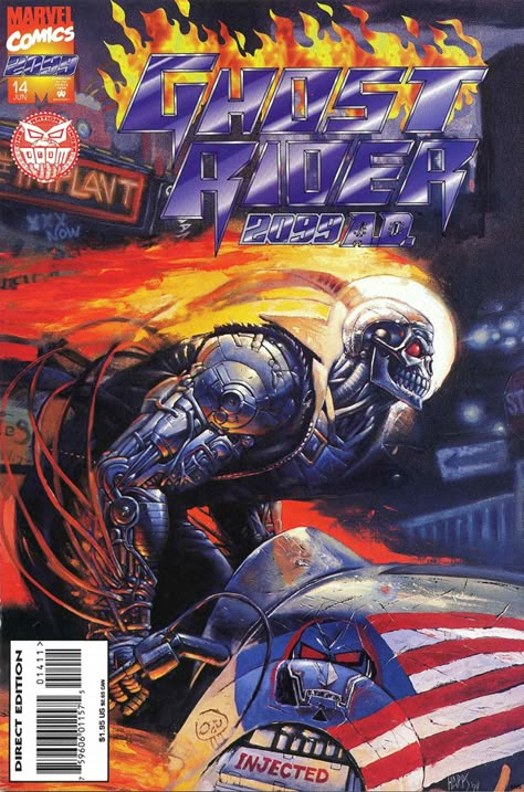 Punisher 2099, Ghost Rider Drawing, Ghost Rider 2099, Marvel Knights, Superhero Comics, Marvel Comics Art, Comic Movies, Superhero Design, Comic Book Covers