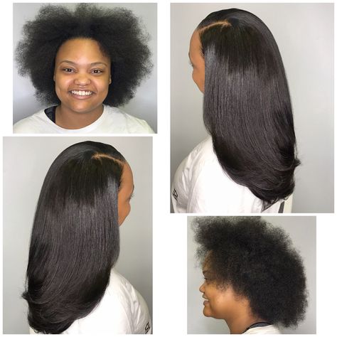 Looks like a Silk Press, right? IT’S A SEW-IN! I love working with natural hair clients, to help them create a fun, new look.....WITHOUT damaging their natural curl pattern! • TRADITIONAL SEW-IN by Natalie B.  Appts/Prices: (312) 273-8693 IG: @iamhairbynatalieb • #hair #naturalhair #naturalhairstyles #protectivestyles #sewins #weaves #hairextensions #chicagohairstylist #prettyhair Natural Hair With Extensions, Hair With Extensions, Pressed Natural Hair, Silk Press Natural Hair, Quick Weave Hairstyles, Hair Weaves, Curl Pattern, Silk Press, Real Hair