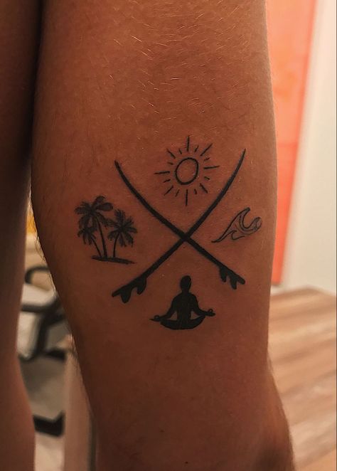 50 Best Small Travel Tattoos Ideas That Will Inspire Inner Wanderers | Aesthetic Travel Tattoos Ideas Surfer Tattoo Ideas Men, Surf Tattoo Men, Surfers Tattoo, Sup Tattoo, Surfer Tattoo Men, Sea Tattoo Men, Surfing Tattoos Men, Surf Symbols, Cruise Tattoo Ideas