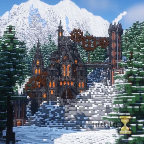 Minecraft Building Castles, Minecraft Dwarven Architecture, Minecraft Ice Castle, Minecraft Mountain Castle, Minecraft Castle Designs, Minecraft Steampunk, Minecraft Cottage, Minecraft Castle, Minecraft Medieval