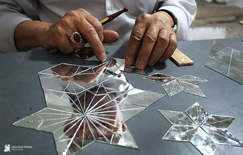 Art of mirrors is surely one of the most delicate architectural decorations in Islamic-Iranian civilization. As the historical texts testify, this fine and delicate art is surely an invention of Iranian architectures. #mirror #mirror_work #mirror_art #handicraft #Art #handart #Iranian #Iranianart #Irantravel #Irantourism #travel #Welcometoiran #Sarvinehparvaz Mirror Art Work, Figure Embroidery, Mirror Craft, Candle Logo Design, Mosaic Collage, Tile Artwork, Mirror Pattern, Mirror Words, Basket Wall Art