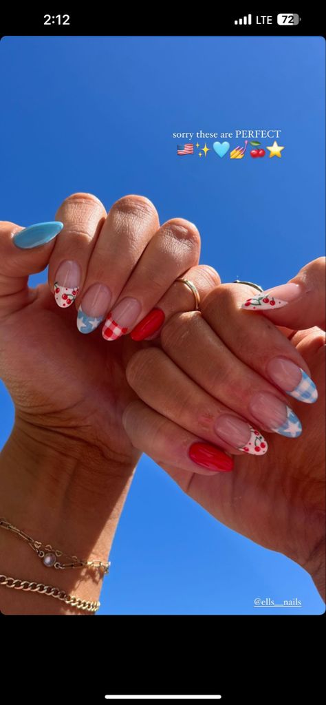 4th Of July Nail Inspo Almond, Preppy Red Nails, Lisi Shops Nails, 24th Of July Nails, July Nails Ideas 2024, Summer Nail Designs 2020, Fun Nail Designs Fall, Ole Miss Nails, Trendy 4th Of July Nails