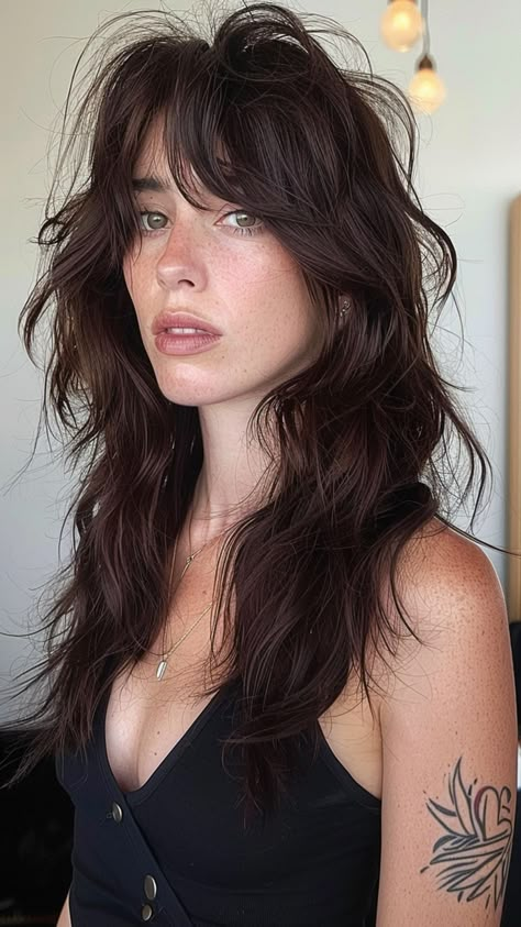 Bang Ideas, Long Shag Haircut, Layered Haircuts With Bangs, Haircuts For Long Hair With Layers, Autumn Hair, Long Hair Ideas, Edgy Haircuts, Haircut Inspo, Hair Cut Ideas