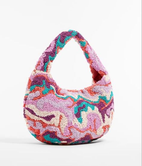 Tufting Diy, Fluffy Puff, Embroidered Handbag, Diy Bags Purses, Punch Needle Patterns, Punch Needle Embroidery, Rug Bag, Colorful Bags, Beaded Handbag