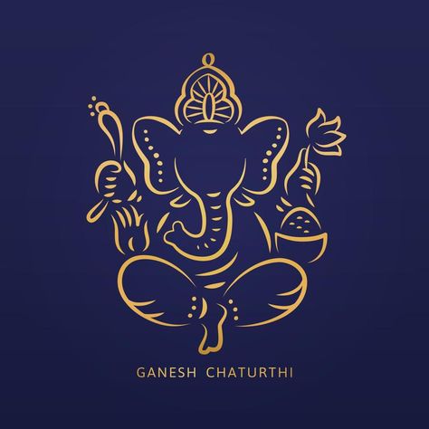 Ganesh chaturthi design with golden line style Ganesha on blue background Ganesha Line Art, Ganesha Vector, Ganesh Chaturthi Messages, Teal Sofa Living Room, Vinayagar Chaturthi, Golden Line, Happy Ganesh Chaturthi, Ganesh Chaturthi, Needle Art