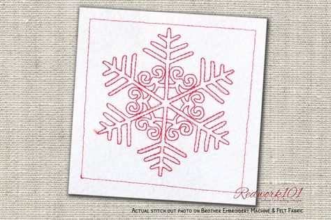 Winter Snowflake Redwork Machine Embroidery Design Christmas Redwork, Redwork Embroidery Patterns, Redwork Machine Embroidery Designs, Redwork Embroidery Designs, Machine Embroidery Redwork, Brother Embroidery Machine, Brother Embroidery, Redwork Embroidery, Winter Snowflakes