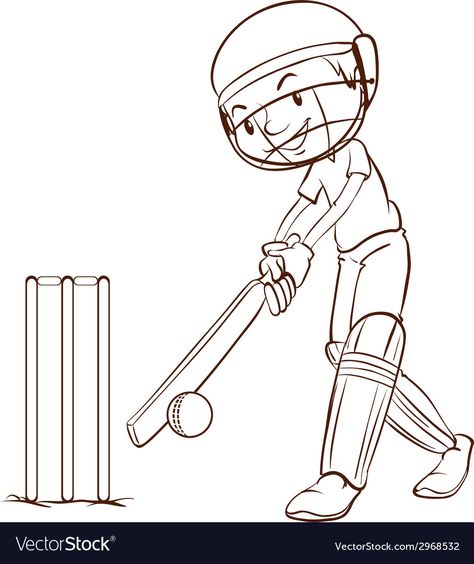 Cricket Drawing Ideas, Cricket Doodle Art, Cricket Drawing Easy, Cricket Sketch, Cricket Drawing, Cricket Vector, Sketch Of Man, Cricket Cards, Class Artwork