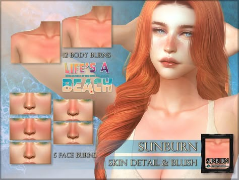 The Sims Resource - Life's a Beach - Sunburn Cc Makeup, Sims 4 Piercings, The Sims 4 Skin, Makeup Cc, Pelo Sims, Sims 4 Cc Makeup, Sims 4 Cc Skin, Sims 4 Cc Folder, Sun Burn