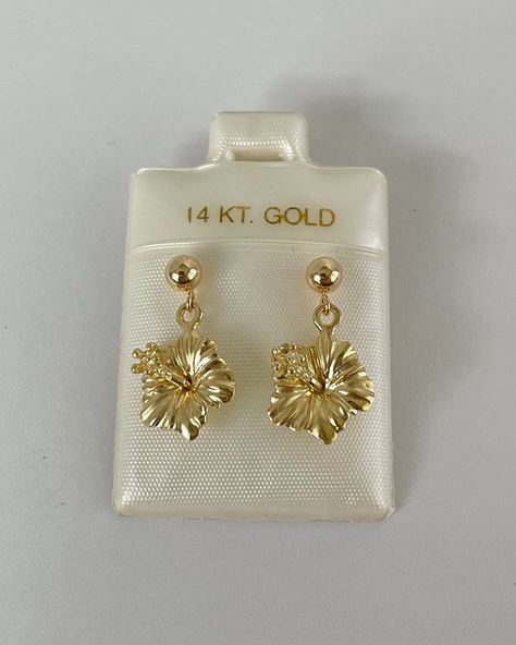 Hibiscus Dangle Earrings Solid 14k Yellow Gold - Etsy Hibiscus Jewelry, Hibiscus Earrings, Cheap Gift Ideas, Xoxo Jewelry, Dope Jewelry Accessories, Mexican Earrings, Pretty Jewelry Necklaces, Belly Jewelry, Gold Jewelry Earrings