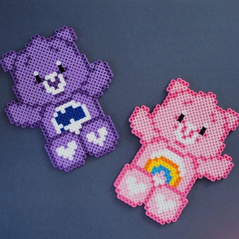 Care Bear Fuse Beads, Perler Care Bear, Perler Bead Care Bears, Carebear Perler Bead Patterns, Gummy Bear Perler Beads, Carebear Perler, Care Bear Pixel Art, Care Bear Perler Beads, Rainbow Loom Designs