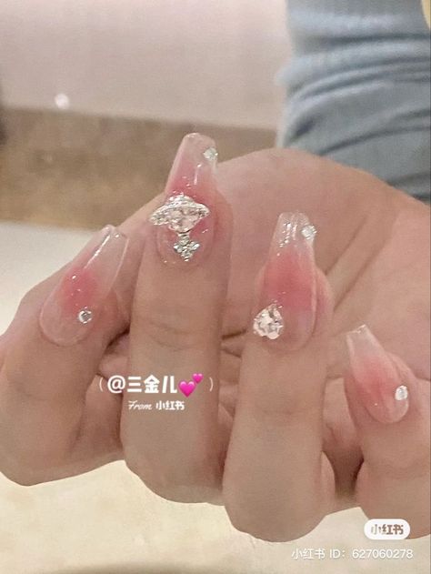 Uwu Nails, Blush Nails Korean, Asian Acrylic Nails, Chinese Style Nails, Cute Korean Nail Art, Korean Blush Nails, Nails Korean Style, Korean Gel Nails, Chinese Nail Art