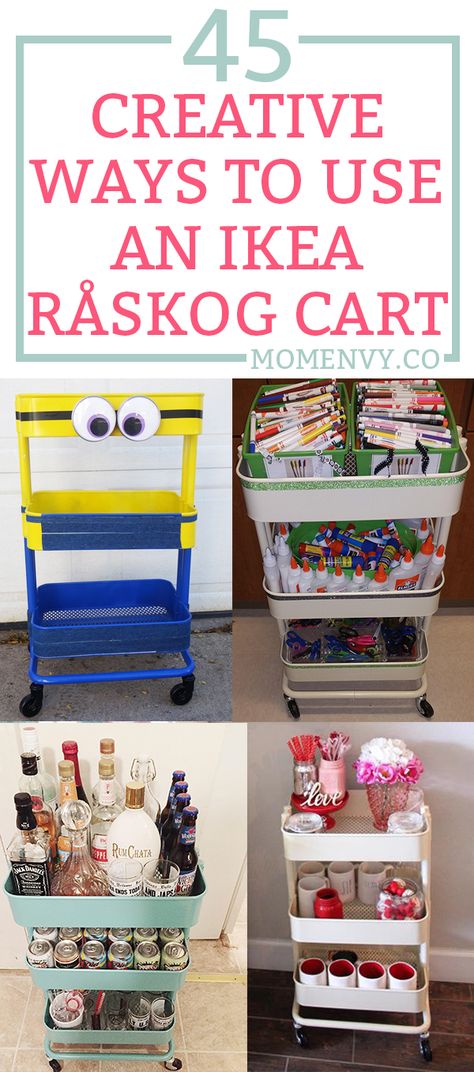 45 Creative Ways to Use a RÅSKOG Ikea Cart. Get organized this year with one of these amazing ideas how using a 3 tier raskog cart. #raskog #raskogcart #organization #ikea Sewing Room Ikea, Ikea Utility Cart, Ikea Organisation, Raskog Ikea, Office Ikea, Ikea Raskog Cart, Raskog Cart, Ikea Cart, Ikea Raskog